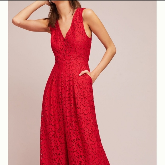 Anthropologie red lace jumpsuit - Picture 2 of 8